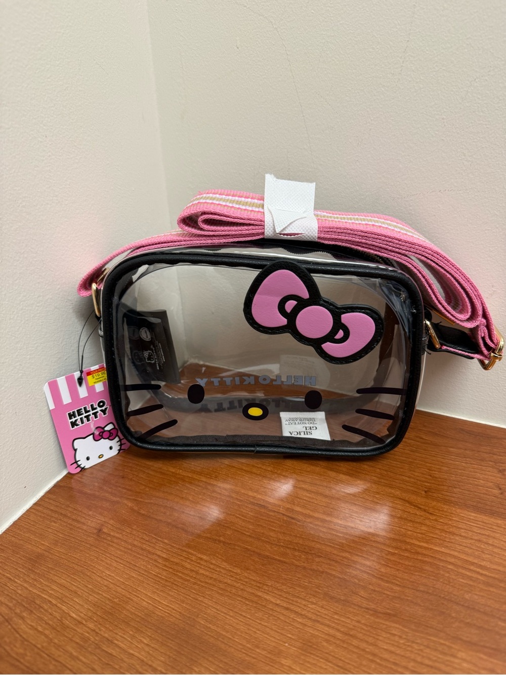 Hello Kitty Clear Crossbody with Pink Bow and Striped Strap - Picture 2 of 3